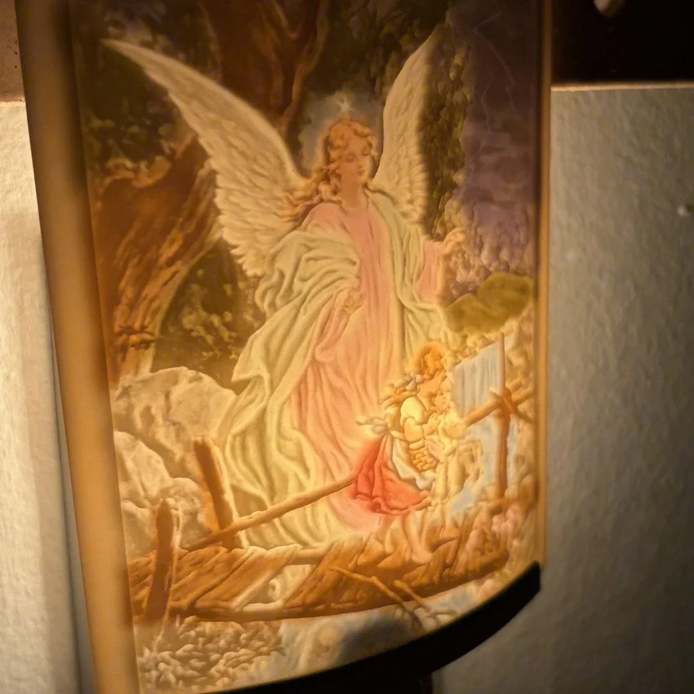 The Porcelain Garden Curved Colored Silent Sentinel Angel Lithophane Night Light